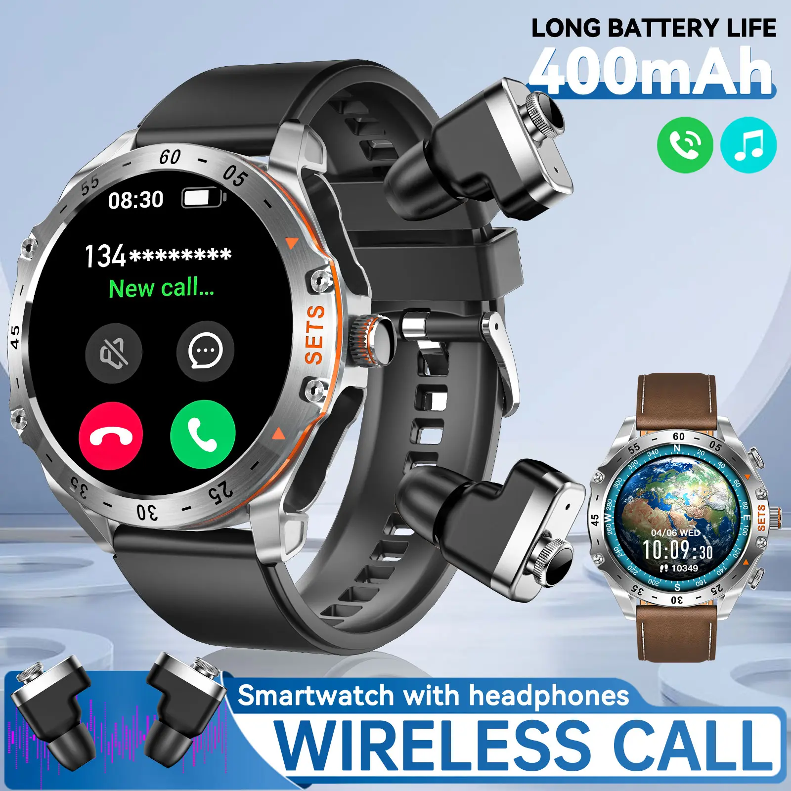 Smart Watch with Earbuds for Men, 2 in 1 Wireless Call Smart Watch, IP67 Waterproof Multifunctional Watch with 100+ Sports Modes, Massive Dials & Practical Functions, Notification Sync, Compatible with iOS Android, Gifts for Men Dad Husband