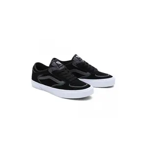 VANS Men's Skate Rowley Closed-Toe Leather Casual Trainers - Lace-Up Shoe, Black/Asphalt, All Seasons, 25 Years of Geoff Rowley's Legacy, Popcush Bed, Rubber Outsole, Sidestripe Logo, Sneakers Shoes for Casual Use