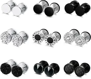 9 Pairs  Gauge Earrings for Men Women Stainless  Stud Earrings Round Cheater Plug Earrings Faux Gauges Ear Tunnel Mens Earrings