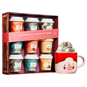 Kiri & Sons Hot Chocolate Mix Gift Set, Hot Chocolate Gift Mix in Mini Cup Packaging, Flavors Include Double Chocolate, French Vanilla, Peppermint, Salted Caramel and More, Set of 9 Winter Edition