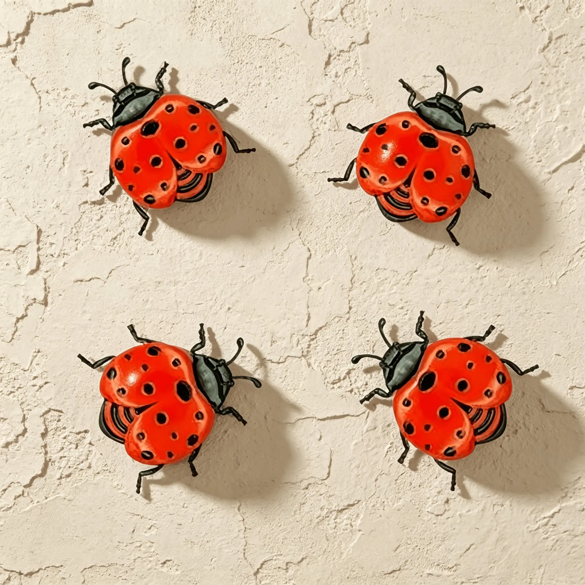 4pcs Iron Ladybug Metal Wall Decor, Vibrant Garden Fence Ornament, Garden Sculptures Statues, Garden Accessories, Indoor/outdoor Sculpture, Insect-Themed Party Decoration, Outdoor Garden Accessory