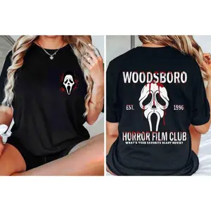 180g[100%cotton]Woodsboro Film Club Sweatshirt, Halloween Ghostface Vintage Tee Shirt, Scary Movies Halloween T-Shirt, Halloween Characters Shirt, Best Halloween Gift