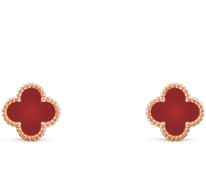 Pre-owned Van Cleef & Arpels Sweet Alhambra earstuds，18K rose gold, Carnelian，full set