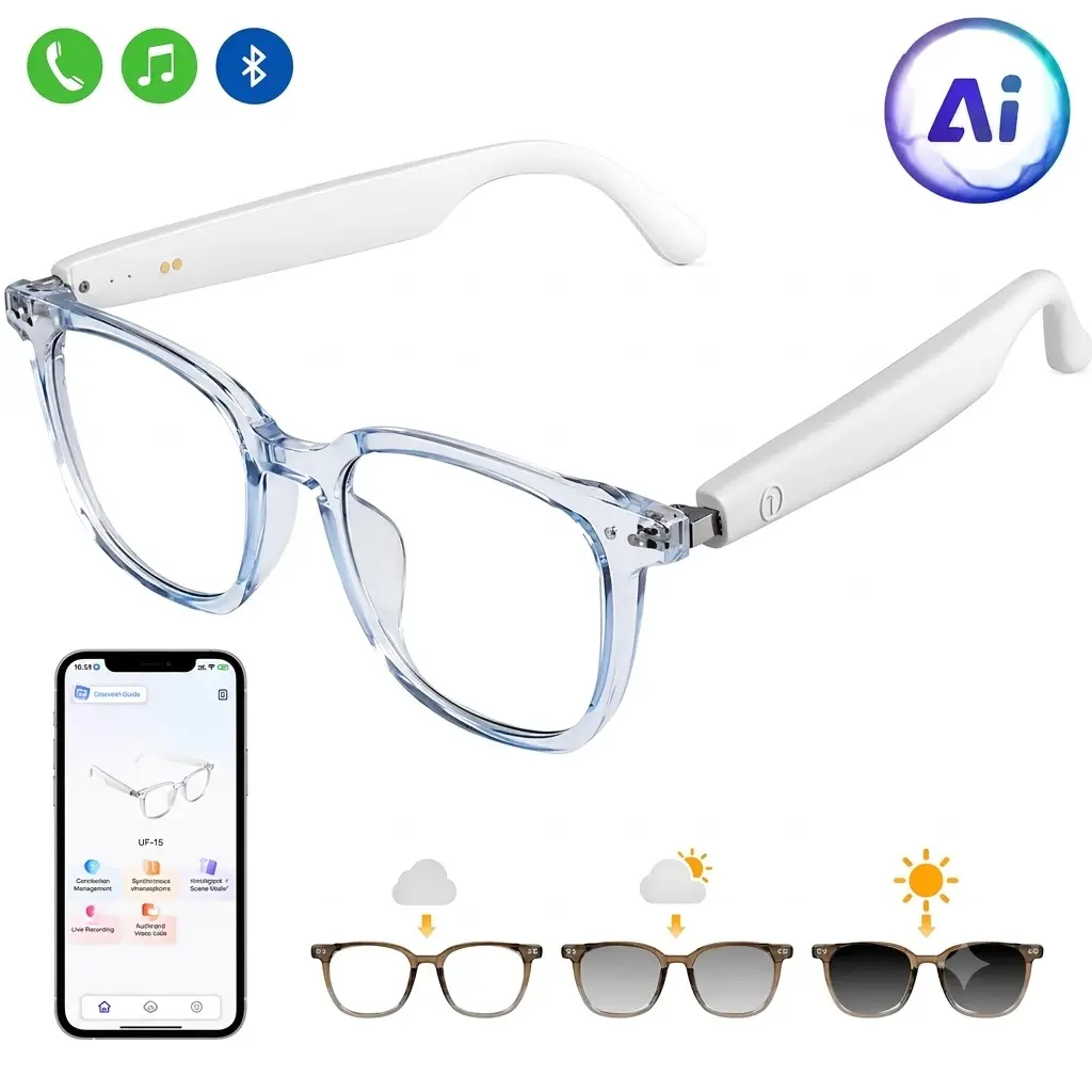 Sobast smart translation glasses feature automatically adjusting polarized lenses, built-in speaker, and blue light blocking, allowing users to listen to music and make phone calls.