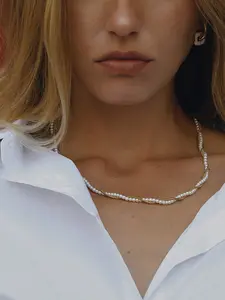Ladies Elegant Beaded Necklace Glass Pearl Round Snake Bone Chain Wound Chain Stainless Steel 18k Gold Plated Waterproof And Anti Allergy Elegant Gentle And Graceful Style Shining Accessory