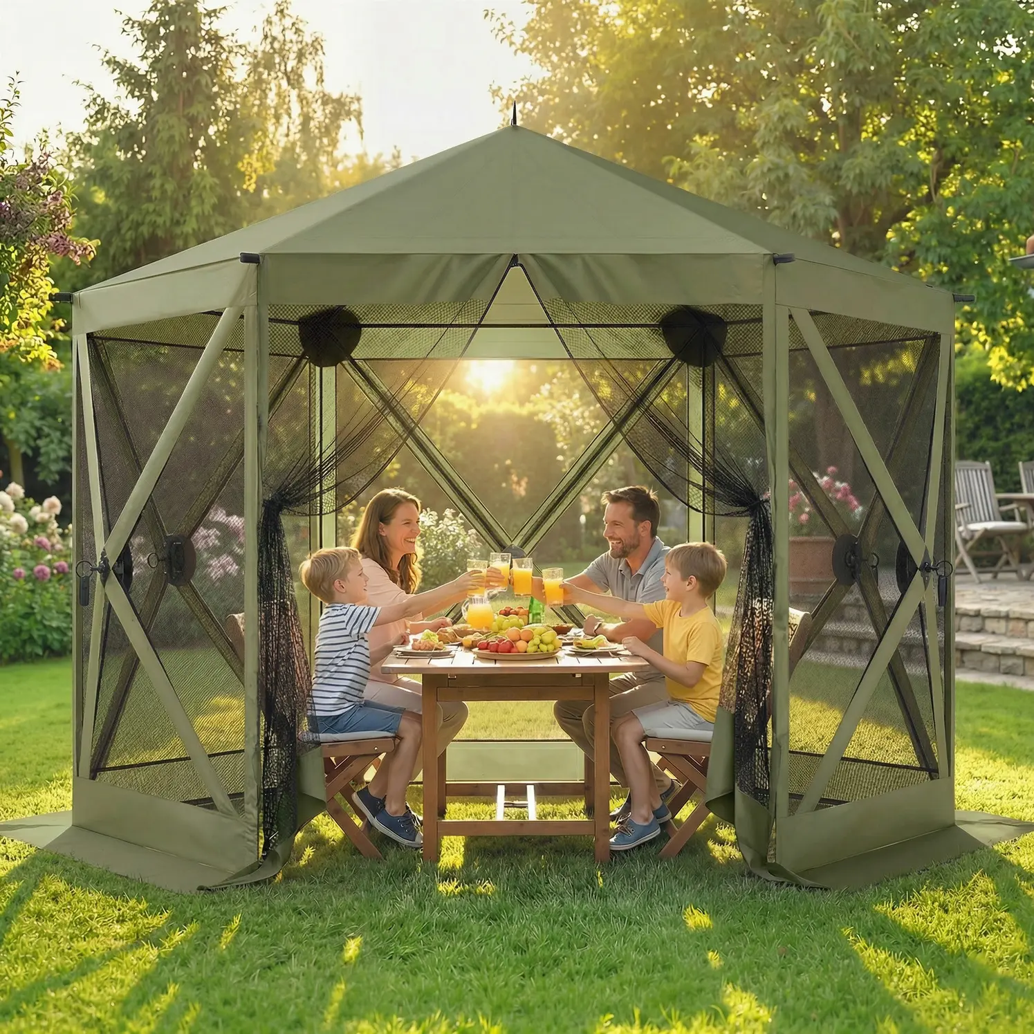 Outsunny 10'x11' Pop-Up Gazebo Screen Tent - Instant Patio Canopy for Camping, Sun Protection, Outdoor Shade Solutions & Comfort