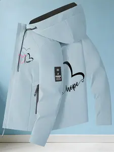 Women's Trendy Hooded Jacket Long Sleeve 2 Colors Available With Faith Hope Love Heart Print Easy Pull Zipper Loose Fit Soft Fabric Minimalist Design Casual Versatile Daily Commute Weekend Outings Streetwear Fashion Outerwear