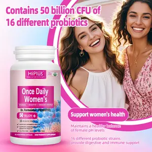 Women's pH Balanced Probiotic, 50 billion CFU, 16 probiotic strains. Organic probiotic triple action to support digestive, intimate and immune health. Relieves Irritable Bowel Syndrome Symptoms, Dairy Free, Intimate Odor Regulation, 60 Capsules
