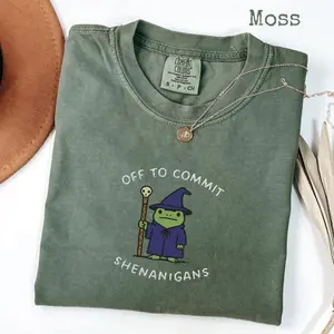 Comfort Colors Off to Commit Shenanigans Wizard Frog Funny DnD Tee, Ren Faire Fantasy Gift