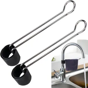 2 Pack Silver Towel Holder for Kitchen Sink Cabinet, Stylish Functional Dish Towel Holder for Multiple Types of Sink Faucets