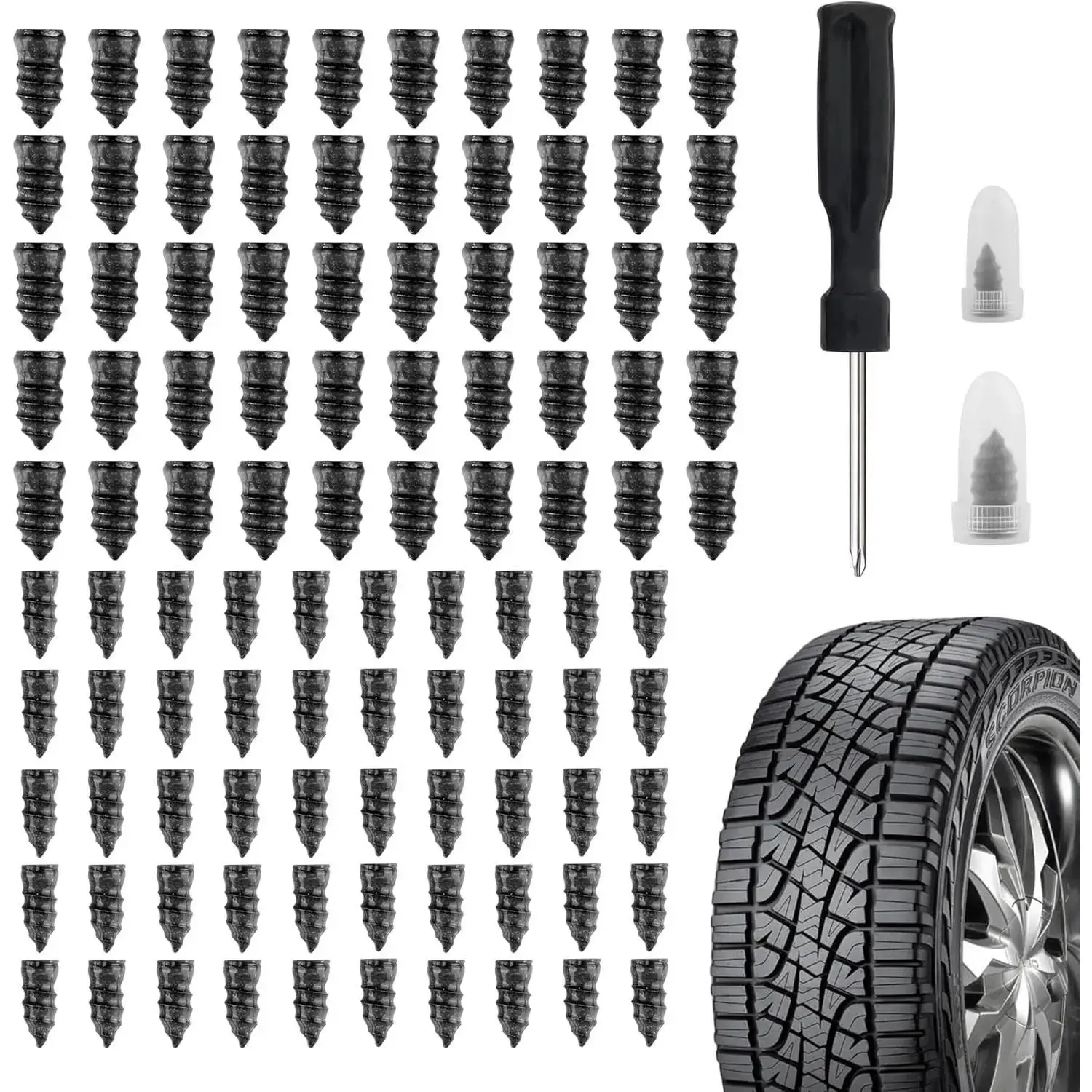 60Pcs Tire Repair Screws Plugs, Self-service Tyre Repair Vacuum Rubber Nails Kit for Car/Motorcycle/Truck/Tractor Puncture Fast Tyre Repair Supplies