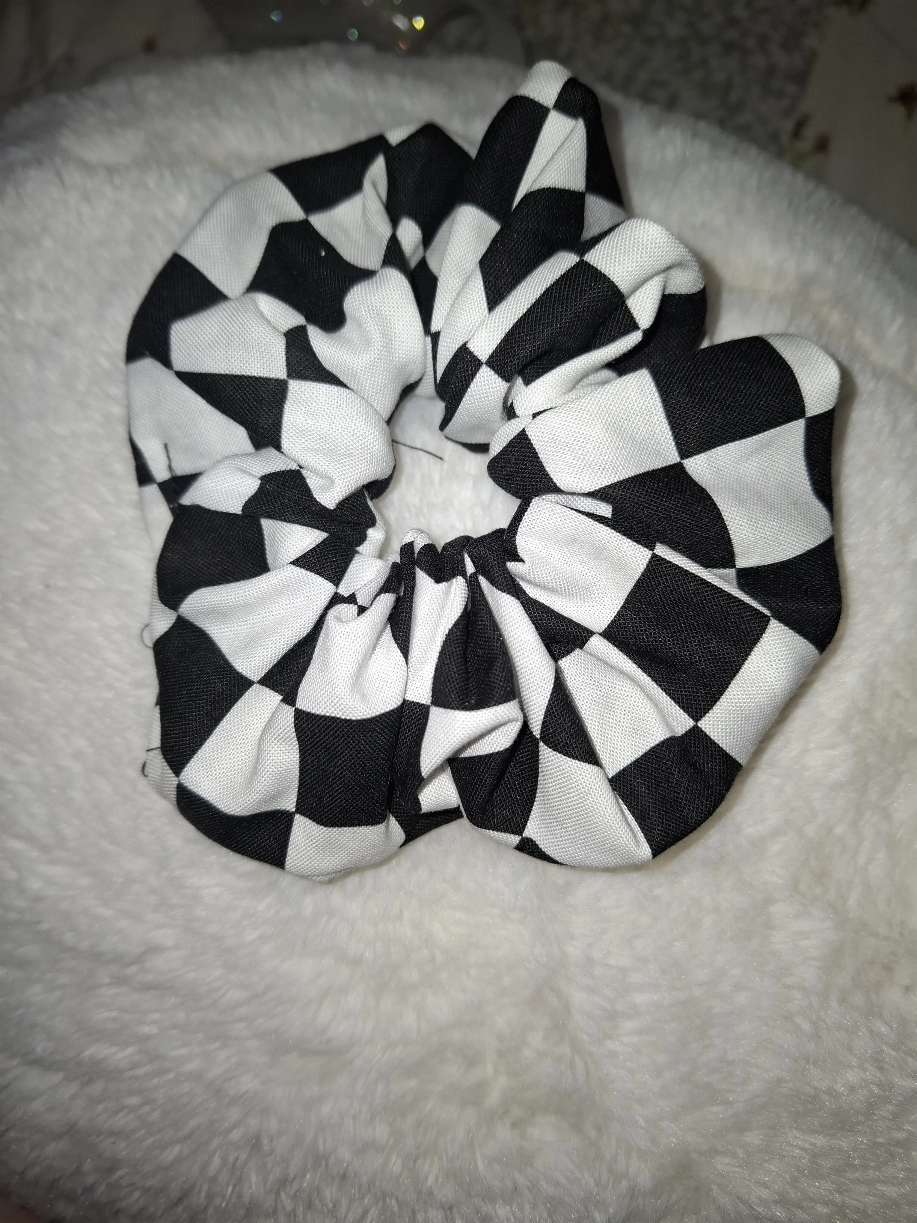 Black and White Checkerboard Scrunchy