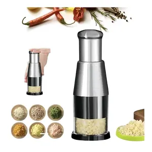 Manual Garlic Press, Onion & Garlic Chopper - Stainless Steel Blades, ABS Plastic Body - Ideal for Chopping Vegetables & Fruits - Kitchen Utensil