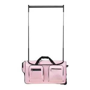 VEVOR 29 Inch Dance Bag with Garment Rack Rolling Duffle with Privacy Curtain Pink