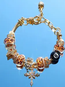 1pc No.8 Billiard Ball Bracelet, 1pc Star And Cross Charm Bracelet, 1pc Minimalist Leopard Charm Bracelet, Adjustable Couple Bracelets