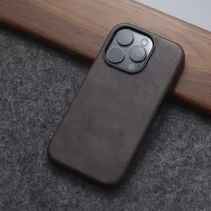 Retro Premium Brown Leather Case For iPhone 12 13 14 15 Pro Max 15 16 Plus Strong Magnetic Attraction Metal Camera Protection Cover