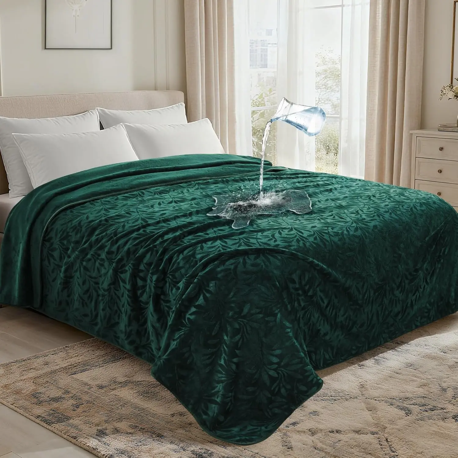 Waterproof Blanket for Bed, Soft Flannel Love Blanket 80"x90" for Queen & King Beds, Stain & Spill Proof Couch Protector for Pet Messes, Includes Storage B