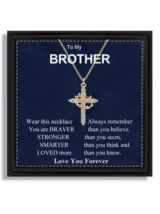 1 piece rotating crown cross pendant necklace exquisite jewelry gift box for brother birthday with blessing card and box