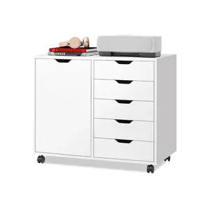 5-Drawer Dresser Chest with Door,Mobile Storage Cabinet Printer Stand for Office