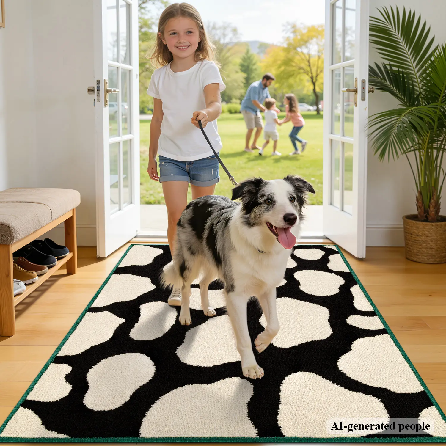 BSICPRO Mud Paws Dog Doormat, Absorbent Quick-Dry Non-Slip Washable Classic Rug with Black and White Polka Dot Design, Wrinkle-Resistant Anti-Shrink for Entryway Kitchen | Pet-Friendly Multi Sizes & Colors Home Decor Essential