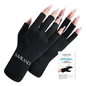 SAVILAND UV Gloves for Nails: Professional UPF200+ Fingerless Gloves Protect Hands UVA & UVB while Doing Gel Manicures Preventing UV Harm (Black)