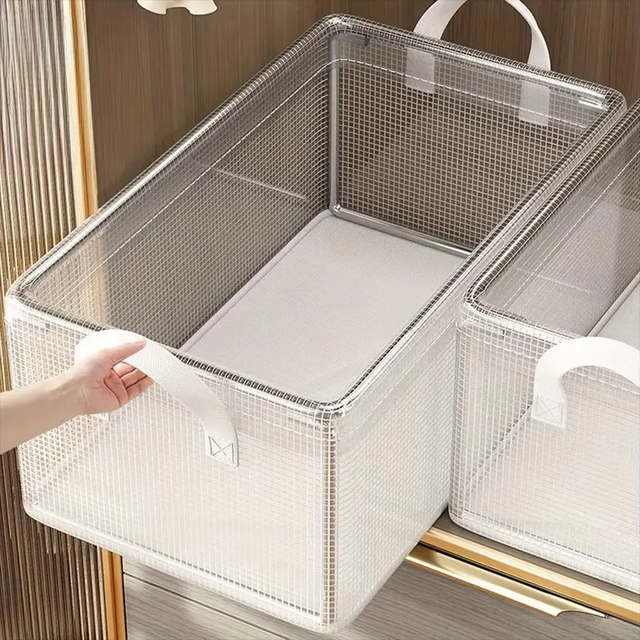 1 Pc Transparent PVC Solid Steel Frame Foldable Storage Box,waterproof,underwear Storage Basket,suitable for Home and Dormitory Use, Foldable Organizer, Collapsible Storage Boxes, Folding Storage Containers