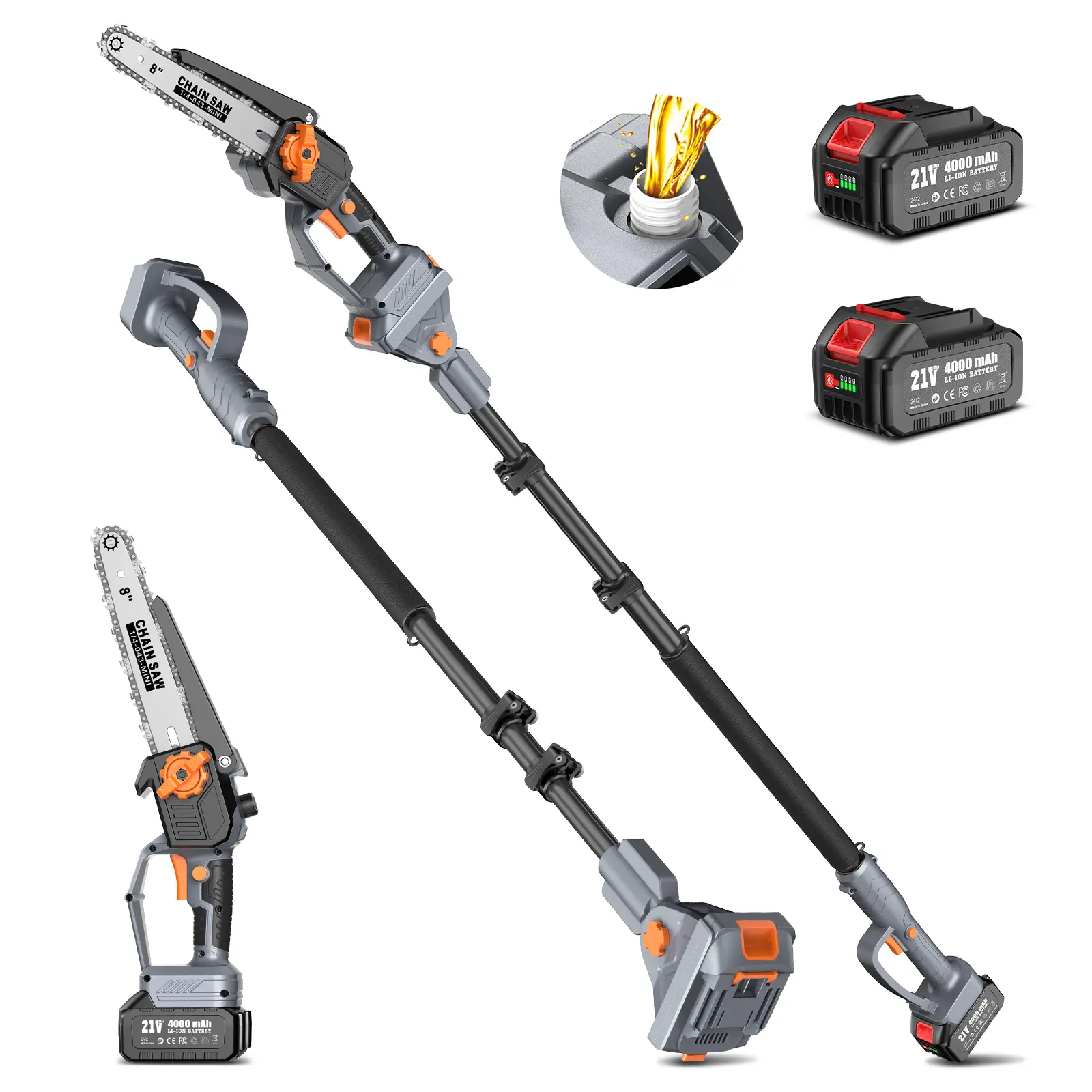 TaskStar 2-in-1 Cordless Pole Saw & 8" Mini Chainsaw with Brushless Motor Auto Lubrication Two 4.0 Ah Batteries & Charger Adjustable Head 15 Ft Max Reach for Tree Trimming Pruning  - Wood Cutting Machine