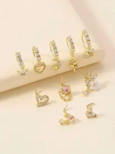 10 Pcs 20g L-Shaped Nose Rings for Women, Stainless Steel Cz Flower Dangle Nose Studs, Elegant All-Season Jewelry Accessories, Nose Piercing Jewelry