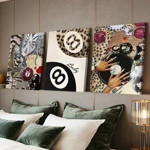 3 Counts Wooden Framed Canvas Painting, Leopard Print Design Lucky Eight Ball Retro Glam Images, Exquisite Poster, Perfect Living Room Decoration, Modern Art, Fashion Family Poster, Wall Art Decoration, Waterproof Art