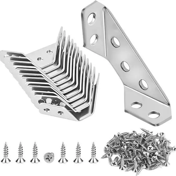 12-Pack Stainless Steel Corner Brackets with Included Screws for Simple Setup, Heavy Duty Screw-In Mounting Braces for Plywood/MDF, Strengthening Doors & Drawers, Wood Furniture, Cabinets, Included Screws Make Setup Simple