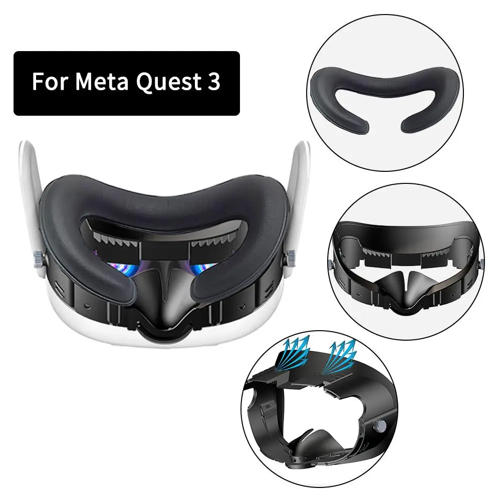 VR Facial Interface Face Pad Cushion, Adjustable Fit Replacement PU Leather Foam Bracket with Anti-Leakage Nose Guard Pad, Wearable VR Accessories for Oculus/Meta Quest 3