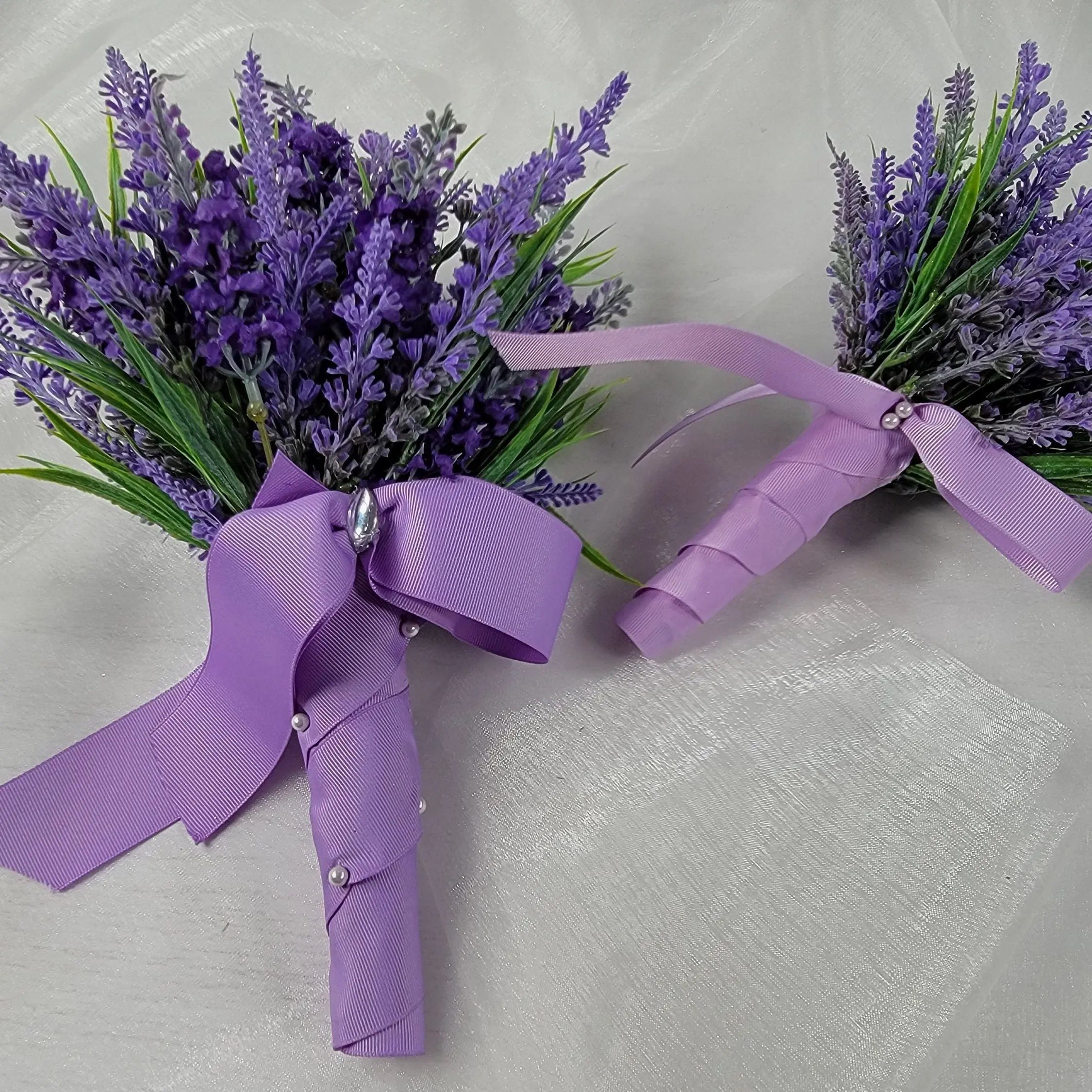 Silk Lavender Bouquet For Wedding/ Prom With Deco Ribbon - Bridal Bouquet - Artificial Flowers - 7"x7" - 12oz  - Gifts - Purple
