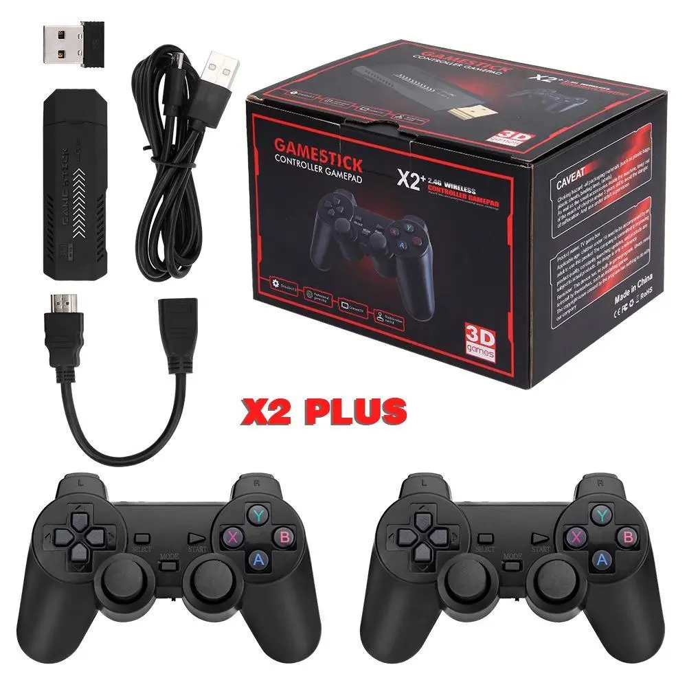 X2 Plus 256G 50000 Game 4K Game Stick 3D HD Retro Video Game Console Wireless Controller TV 50 Emulator For PS1/N64/DC Birthday New Year's Day Valentine's Day Christmas Gift for Kids Adult