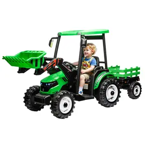 [Brandday][Memorialday] AMERLIFE 24V Ride on Tractor for Kids with Trailer & Front Loader, 3-in-1 Electric Construction Vehicle, Dual Motors, All-Terrain Wheels, LED Lights, Outdoor Gift for Boys Girls Ages 3-8