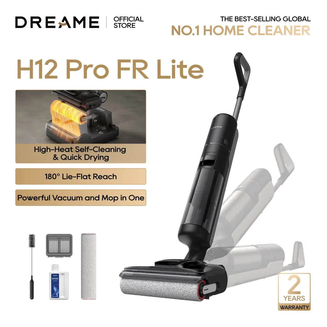 DREAME H12 Pro FlexReach Lite Vacuum Mop, Wet Dry Vacuum Cleaner, 0 Tangle Cordless Vacuum Mop All-in-One for Hard Floors, 180° Lie-Flat Floor Cleaner Machine with 194°F Hot Self-Cleaning