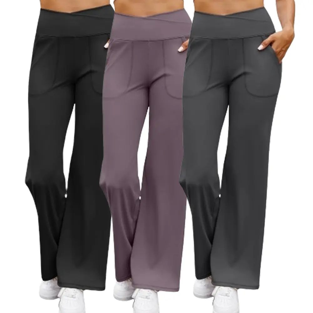 Zeagoo Women's 3-Pack High-Rise Wide Leg Yoga Sweatpants - Athleisure Style Bottoms, Loose Fit Bottoms, Stretch Casual Athletic Pants with Pockets - Women's Clothes for Lounge - New Spring 2025 Collection, High-Rise Wide Leg Pants