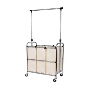 Seville Classics 3-Bag Steel Laundry Sorter w/Hanging Bar