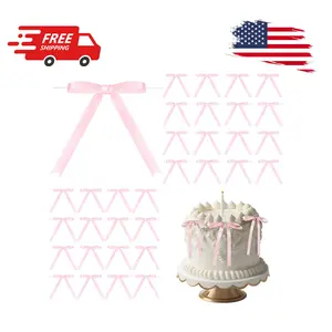 50 Pcs Twist Tie Bows for Cake 3x4.5 Inch Satin Ribbon Bows Pink