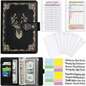 A6 PU Leather Binder, Money Organizer Cash Envelopes Budget Planner with 8 Zipper Cash Envelopes, 24 Expense Budget Sheets & 6 Stickers for Budgeting, Saving Money Funny Stickers