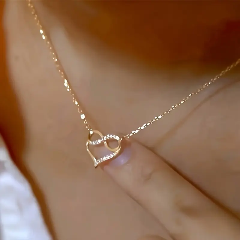 1pc of Women'S Fashion Pendant Necklace Inlaid with Synthetic Zirconia Love Heart Infinity Pendant Necklace Women'S Proposal Engagement Wedding Necklace Valentine'S Day Express Love Jewelry Gift