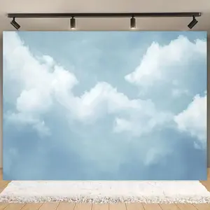 1PC 2D Flat Dreamy Blue Sky White Clouds Backdrop Banner, High-Definition Reusable Polyester, Fresh Natural Style for Birthday Photography, Party Decoration & Home Festive Supply