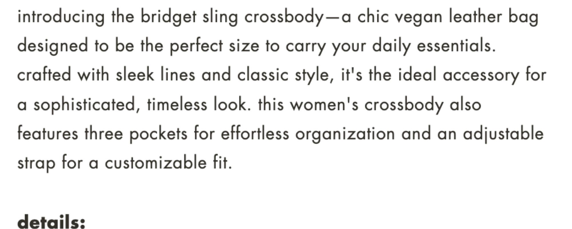 Bridget Sling Crossbody Handbag Multifunctional