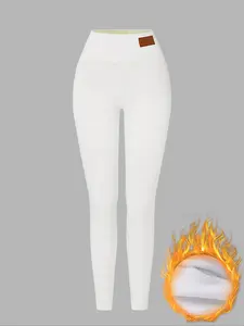 Women's High Waist Fleece Lined Pencil Casual Pants, Thickened Elastic Slimming Warm Leggings, Outdoor Sports Thermal Underwear