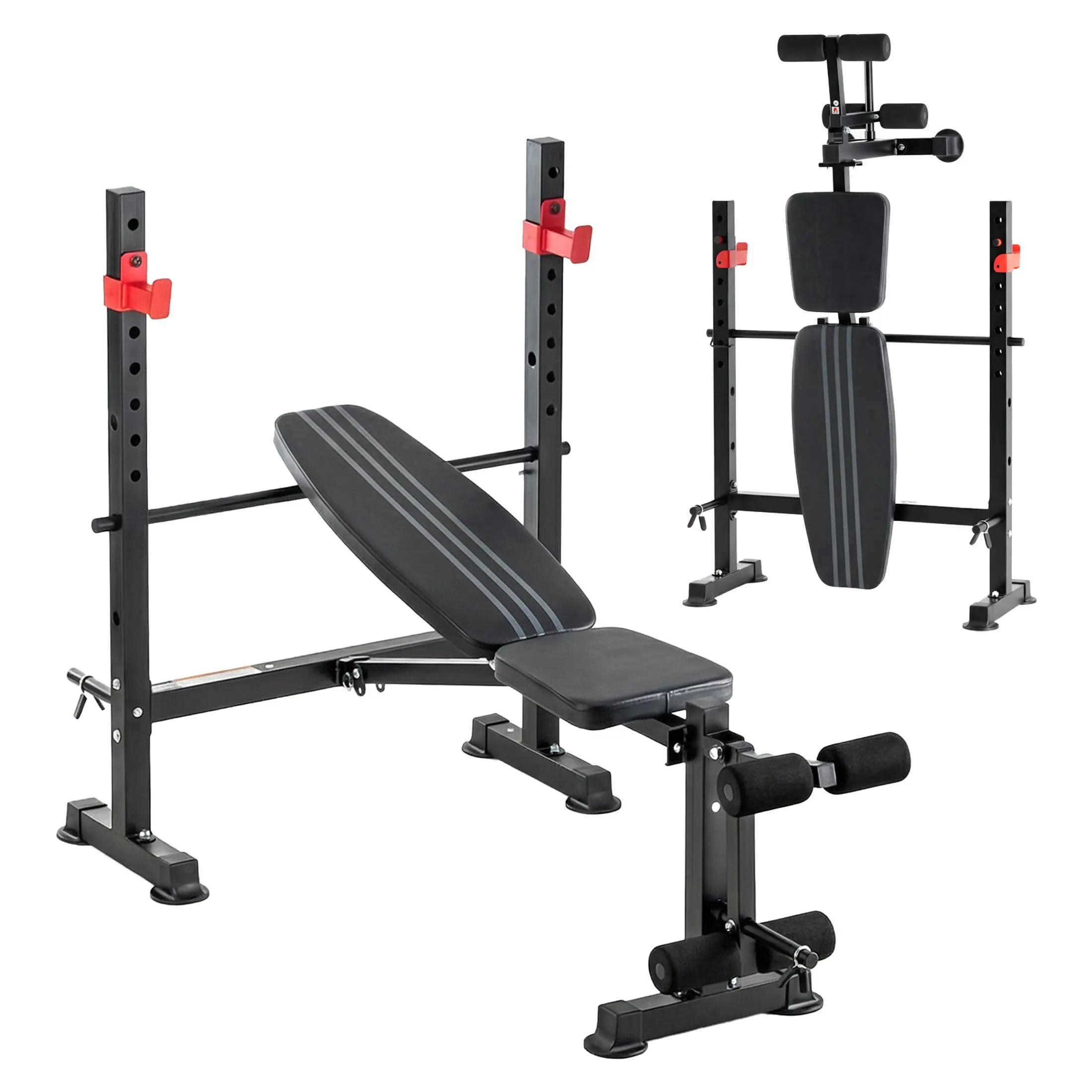 Standard Weight Bench Set , Adjustable Bench Press with Squat Rack, Foldable Flat Incline Decline Workout Bench for Home Gym Full Body