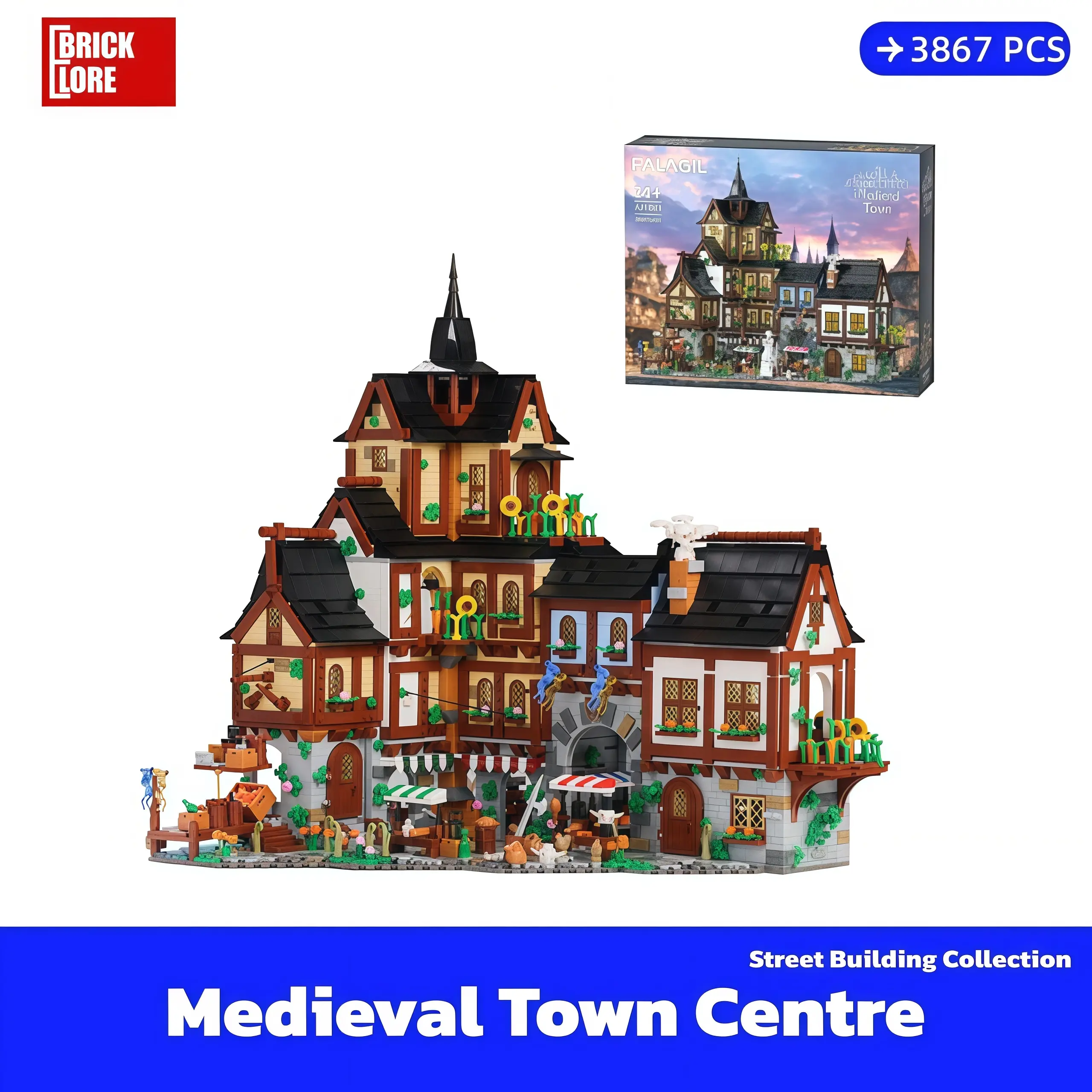 [BrickLORE](SHIP FREE) Medieval Town Centre Street building collection 3867 Pieces With GIFT box