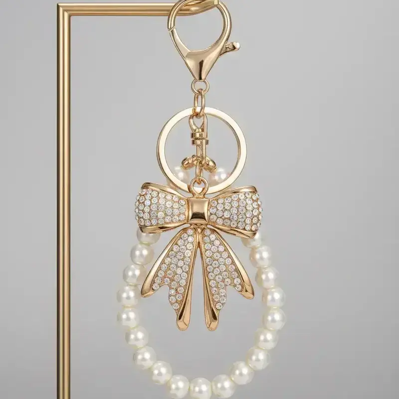 Women's Bow Keychain Rhinestone Imitation Pearl Chain Shiny Wallet Charm Bag Handbag Accessories Elegant Design Keychain Bag Pendant Trendy Cute Keychain Bling Bling Keychain For Bags Keychain For Purse Cute Keychain Accessory