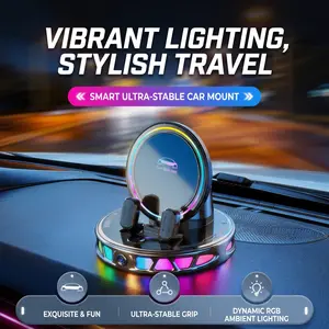 Wireless Charging Car Phone Mount, 360° Rotatable Holder with RGB Light, USB Powered, Auto-Lock & Strong Vacuum Suction for Windshield & Dashboard-YY