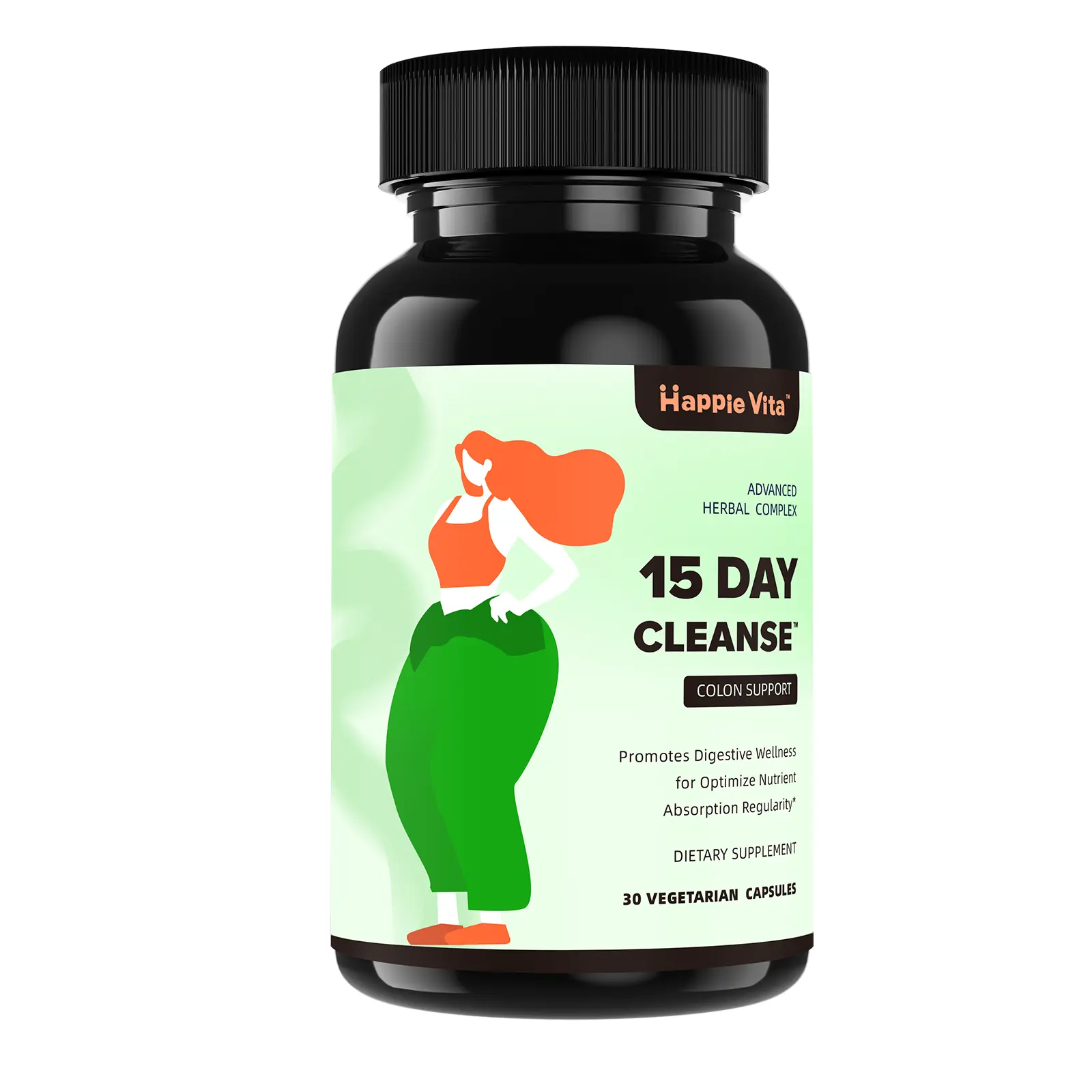 HappieVita Vegan Gut and Colon Support Supplement - 15 Day Cleanse, 30 Capsules