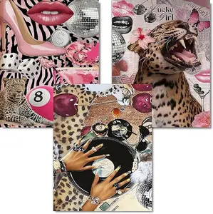 5D DIY Full Drill Diamond Painting Kit Leopard Print Disco Fashion Collage Art Craft for Adults Home Wall Decor Glue