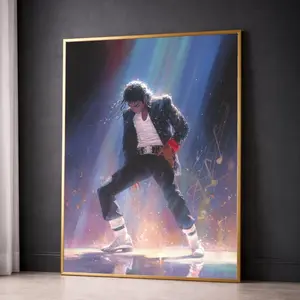 [Unframed] Michael Jackson King of Pop Canvas Wall Art - Iconic Dance Pose Music Legend Painting - Premium Museum Quality Print with Gold Frame - Modern Home Decor & Fan Gift Idea